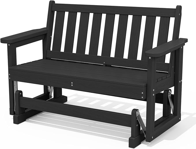 SERWALL 2 Person Patio Glider Bench, HDPE Material Weather-Resistant Swinging by SERWALL