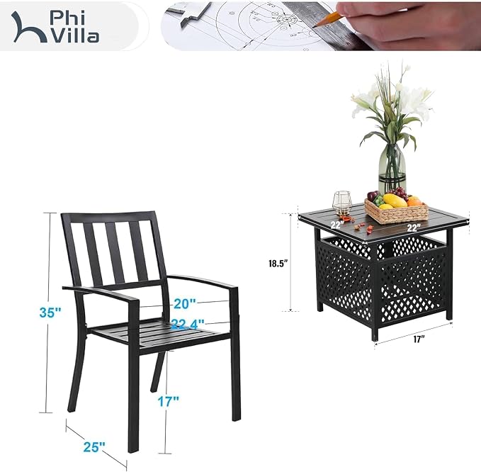 PHI VILLA 3 Piece Outdoor Bistro Set - Image 8