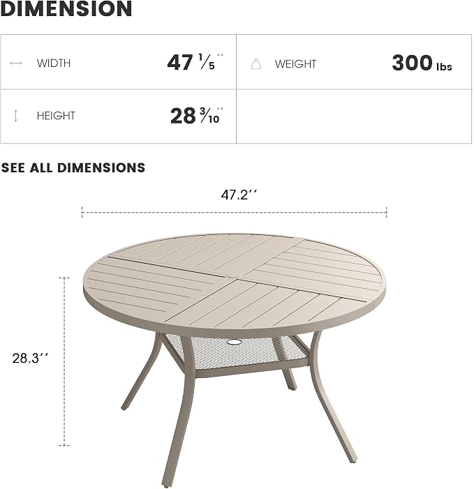 Patio Dining Table for 4-6, Round Metal Outdoor Table - Image 3