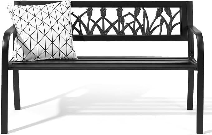 VINGLI Outdoor Metal Bench w/PVC Back by VINGLI