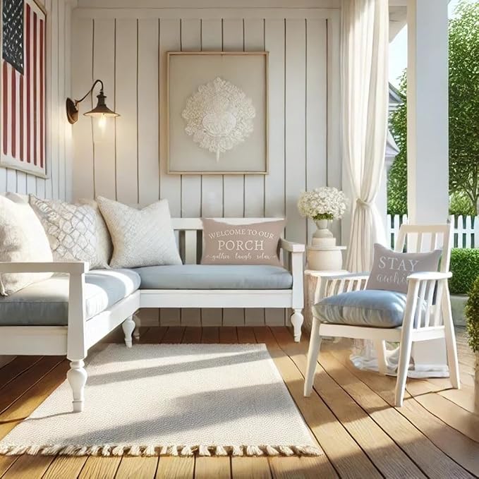 PANDICORN Welcome to Our Porch Stay Awhile Beige Outdoor Farmhouse Lumbar - Image 6