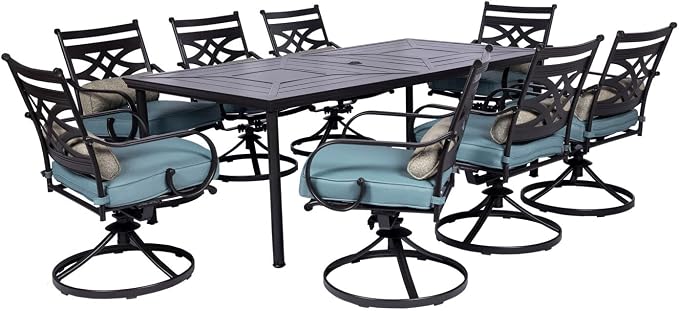 Hanover Montclair 9-Piece Outdoor Dining Set, 8 Swivel Rocker Chairs by Hanover