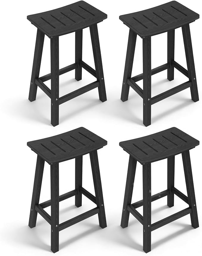 Outdoor Bar Stools Set of 4, 24 Inch All-Weather HDPE Counter Height Chairs by KULAMOONLIFEHOUSE