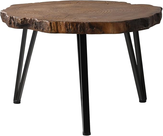 COSIEST Outdoor Faux Wood Tree-Slice Coffee Table, Natural Oak Hand Painted by COSIEST