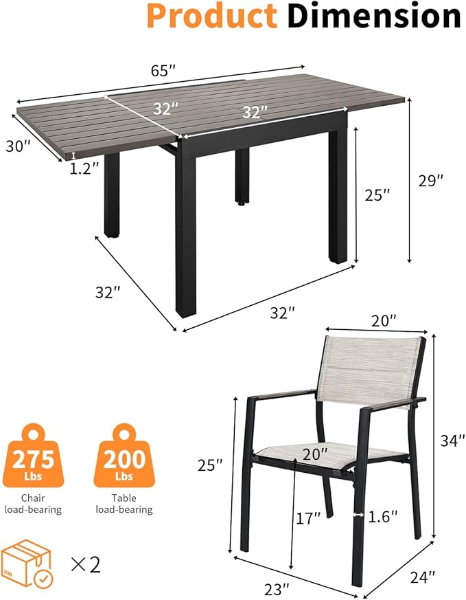 5 Pieces Outdoor Dining Set, Never-Rust Aluminum Expandable Patio Dining Table - Image 3