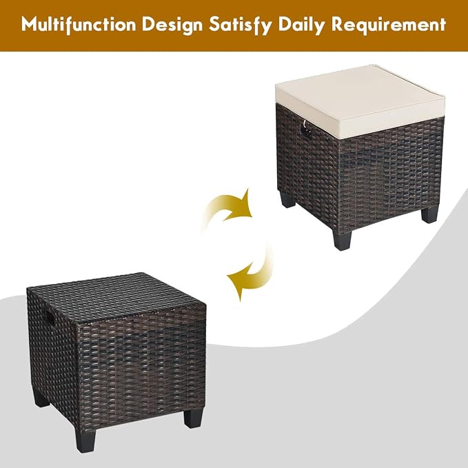 Tangkula 2 Pieces Outdoor Patio Ottoman, All Weather Rattan Wicker Ottoman Seat - Image 8