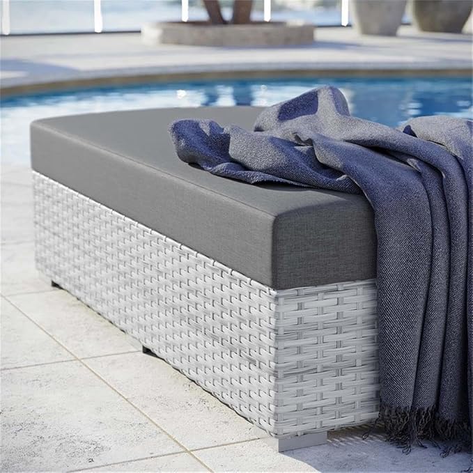 Modway Convene Wicker Rattan Outdoor Patio Rectangular Ottoman in Light Gray - Image 6