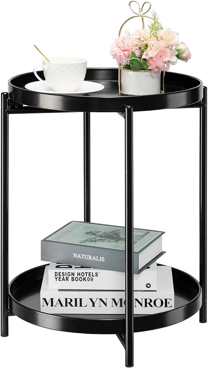 danpinera 2-Tier Round Side Table, Metal End Table by danpinera