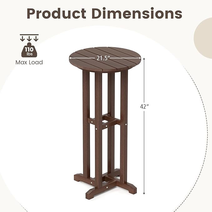 Tangkula 21.5" Round Bar Table, Patio HDPE Bar Height Dining Table w/Slatted - Image 3