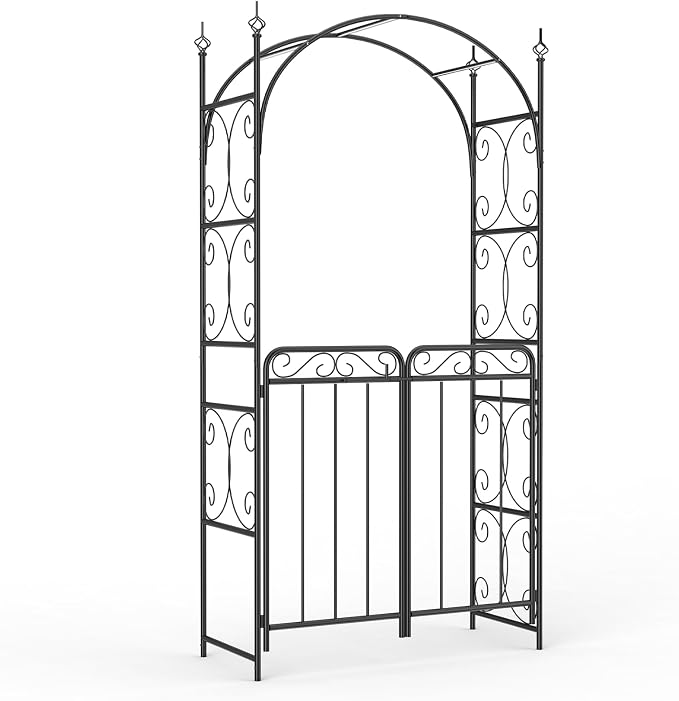 8 ft Metal Garden Arch with Gate, Elegant Wedding Archway - Image 5