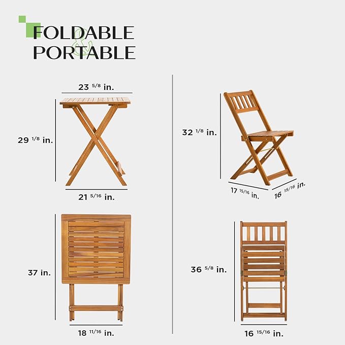 Idzo Heavy Duty 400lbs Capacity Patio Bistro Set 3 Piece Outdoor, Folding - Image 5