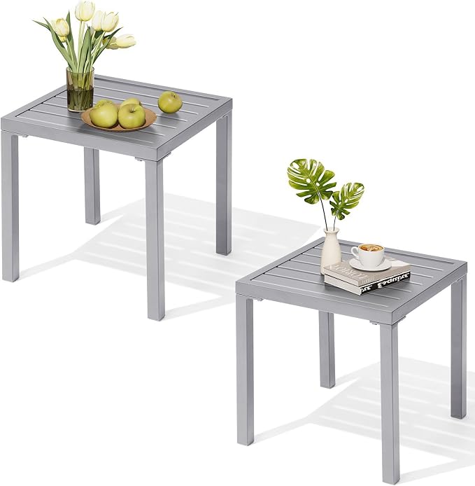 Crestlive Products Outdoor Side Table Set of 2, Small Square Metal End Table by CrestliveProducts