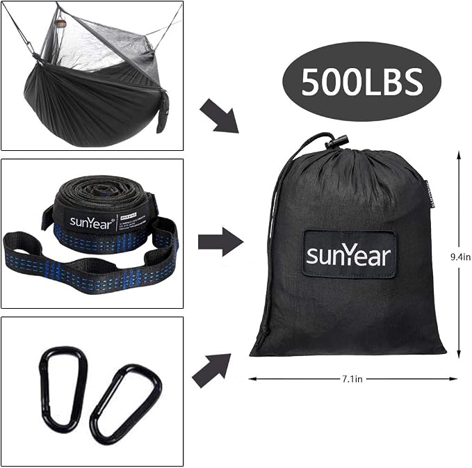 Sunyear Hammock Camping with Rain Fly Tarp and Net, Portable Camping Hammock - Image 7