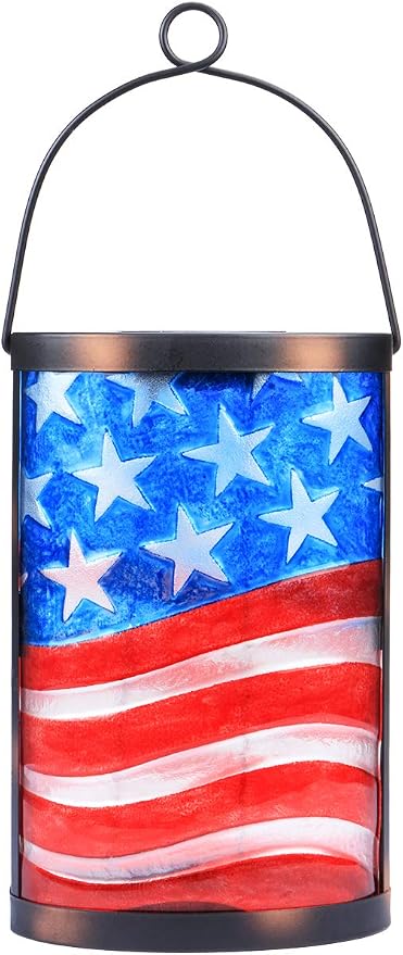 Hanging Solar Lantern Outdoor Decorative Waterproof LED Solar American Flag by MUMTOP