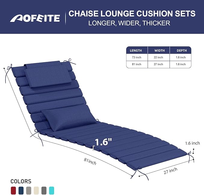 2PCS Outdoor Water-Resistant Olefin Chaise Lounge Cushions - Image 3