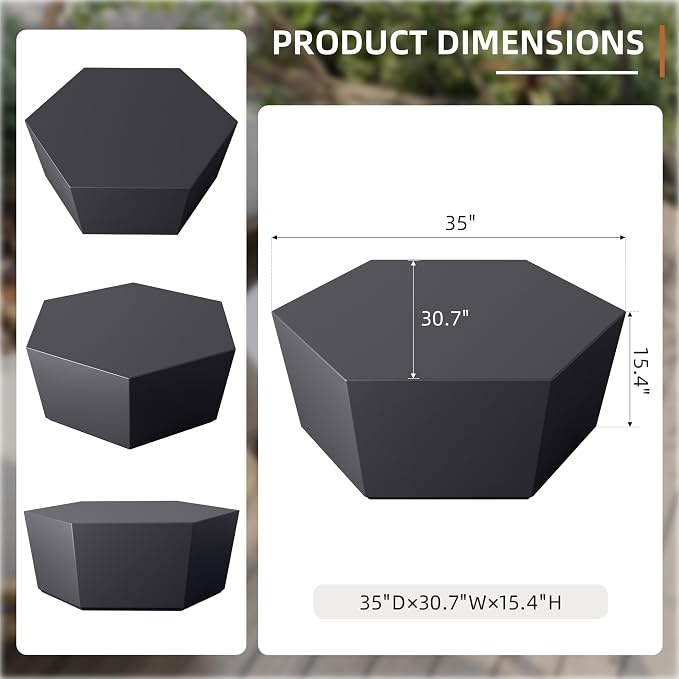 UPHA Outdoor Hexagon Coffee Table, Small Modern Minimalist Accent Tables - Image 2