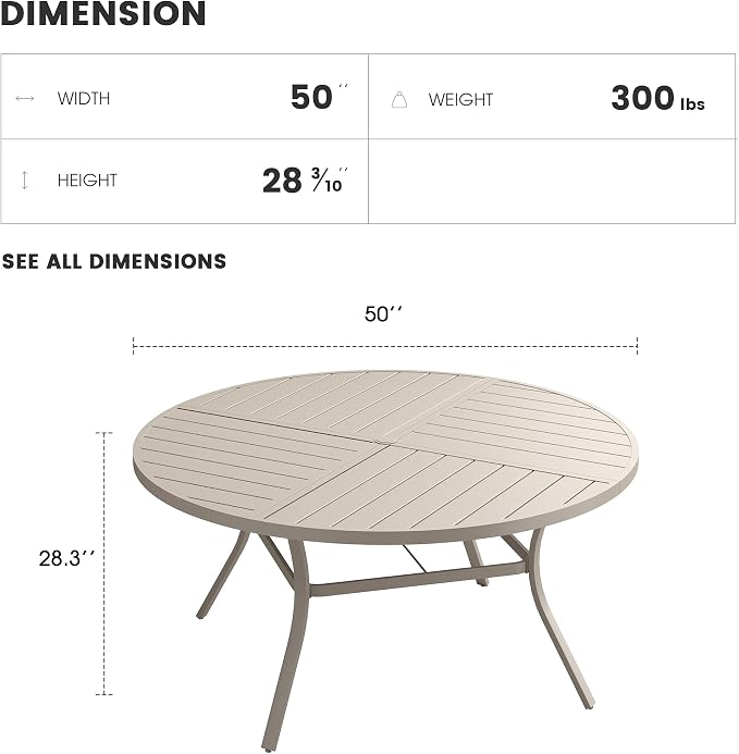 Patio Dining Table for 6, Round Metal Outdoor Table - Image 2