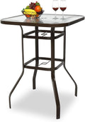 VINGLI Outdoor Bar Table with Umbrella Hole, Metal Patio Bar Height Pub Table by VINGLI