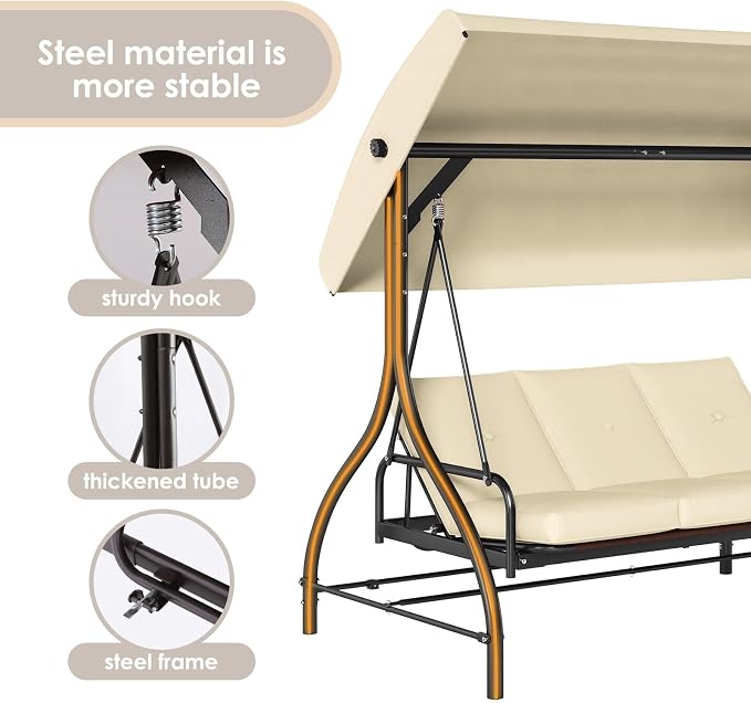 TLSUNNY 3-Seat Outdoor Patio Porch Swing - Image 9