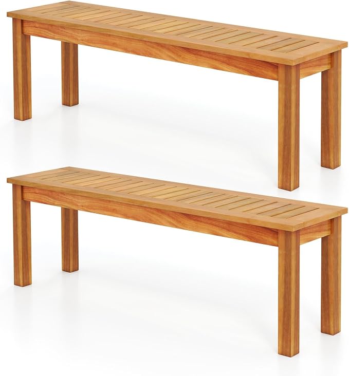 COSTWAY Outdoor Bench, Backless Acacia Wood Narrow Bench by COSTWAY