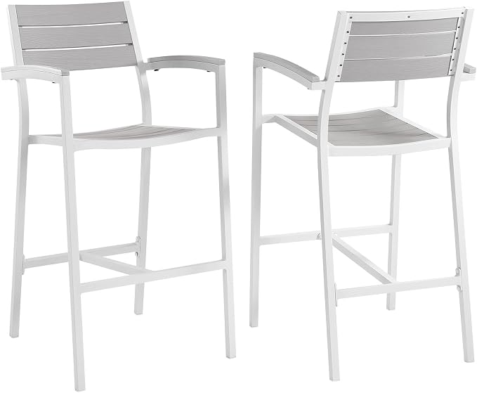 Modway Maine Aluminum Outdoor Patio Two Bar Stools in White Light Gray by Modway