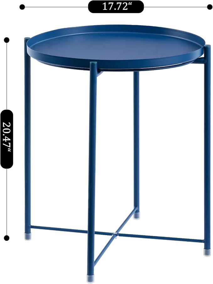HollyHOME Round Metal Side Table, Outdoor Small Folding Accent Stand - Image 3