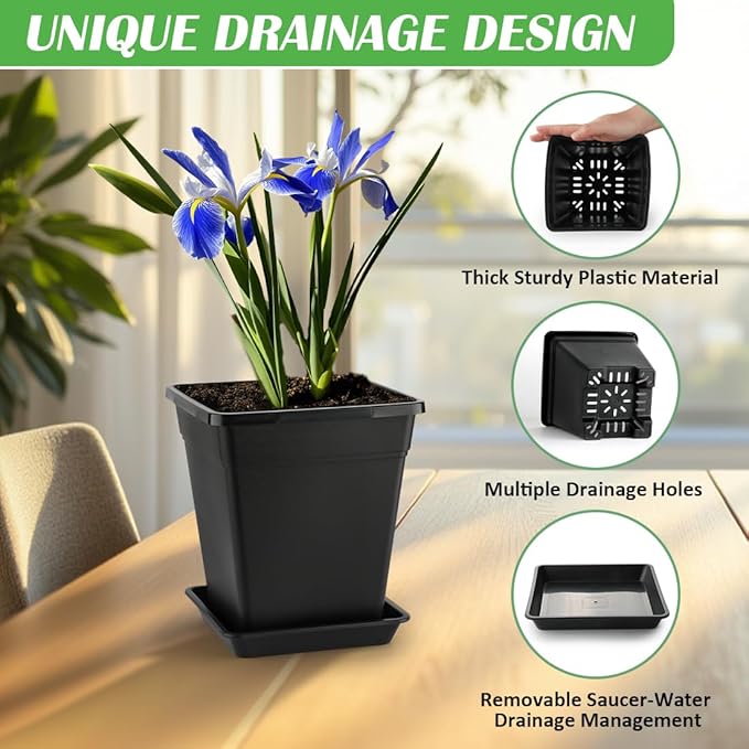 BTPLASTIK Square Plastic Planter 8 Inch, Plant Pots - Image 2