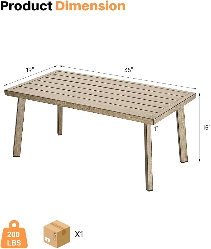 Patio Coffee Table, Never-Rust Aluminum Outdoor Coffee Table - Image 3