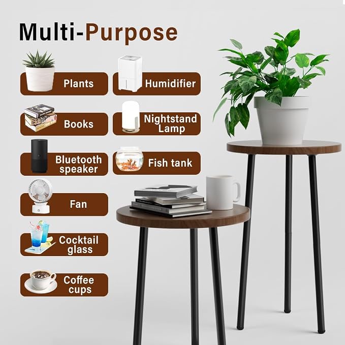 Plant Stand Indoor 2 Pack: Plant Table 14''&20'' Wooden & Metel Heavy Duty - Image 5