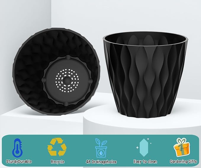 10 Pack 5 Inch Plant Pots with Drainage and Saucers, Stackable Nursery Planters - Image 3