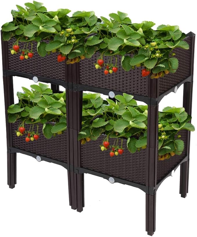 VINGLI Square Raised Garden Bed, Self-Watering Plastic Planter by VINGLI
