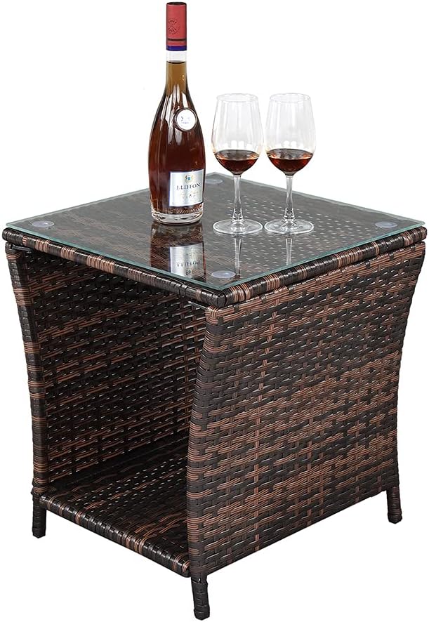 VINGLI Outdoor Wicker Side Table Patio Side Tables by VINGLI