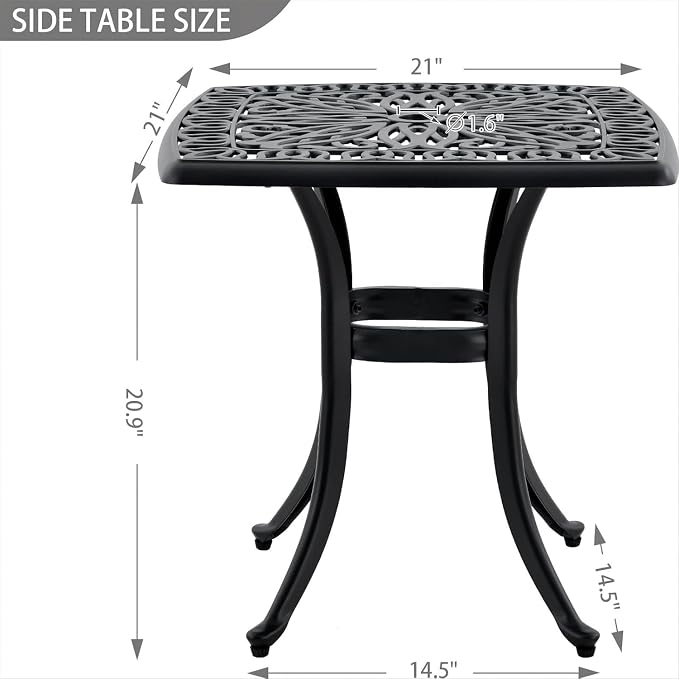 Outdoor 21" Cast Aluminum Square Side Table Set of 2 End Table - Image 3