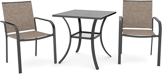 3-Piece Outdoor Dining Set, Small Metal Bistro Table by Anmutig
