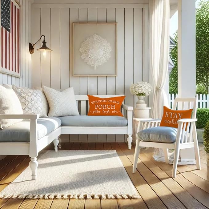 PANDICORN Welcome to Our Porch Stay Awhile Farmhouse Throw Pillow Covers 12x20 - Image 6