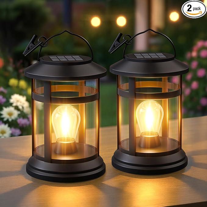 Solar Lanterns Outdoor Waterproof: 2 Pack Hanging Solar Lights by NFEVER