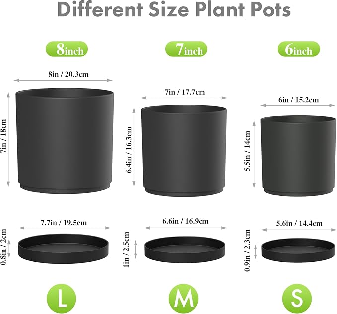 8/7/6 inch Plant Pots, 3 Set Cylinder Flower Pots - Image 2
