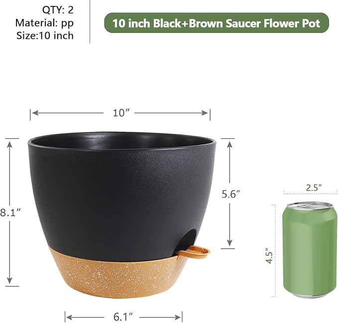 10 inch Self Watering Pots, 2 Pack Plastic Planters - Image 3