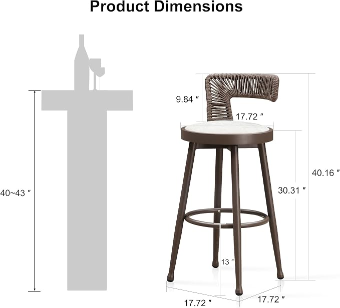 PURPLE LEAF Outdoor Swivel Bar Height Stools Set of 4 Metal Modern Wicker Bar - Image 3