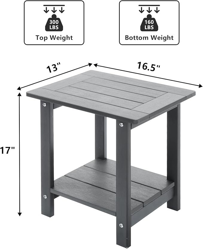 Double Adirondack Outdoor Side Table Weather Resistant, Outdoor Rectangular - Image 3