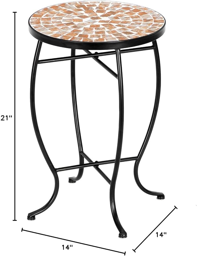 VINGLI Mosaic Outdoor Side Table, Accent Table, Plant Stand Ideal - Image 3