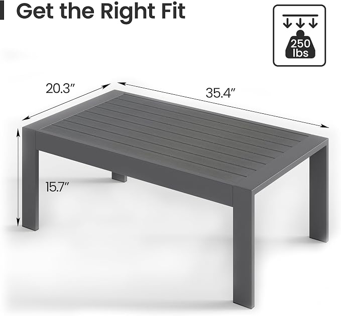 All-Weather Aluminum Outdoor Coffee Table, Modern Coffee Table - Image 2
