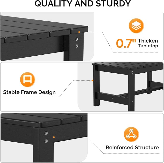VINGLI Outdoor Coffee Table, HDPE Patio Coffee Table - Image 4
