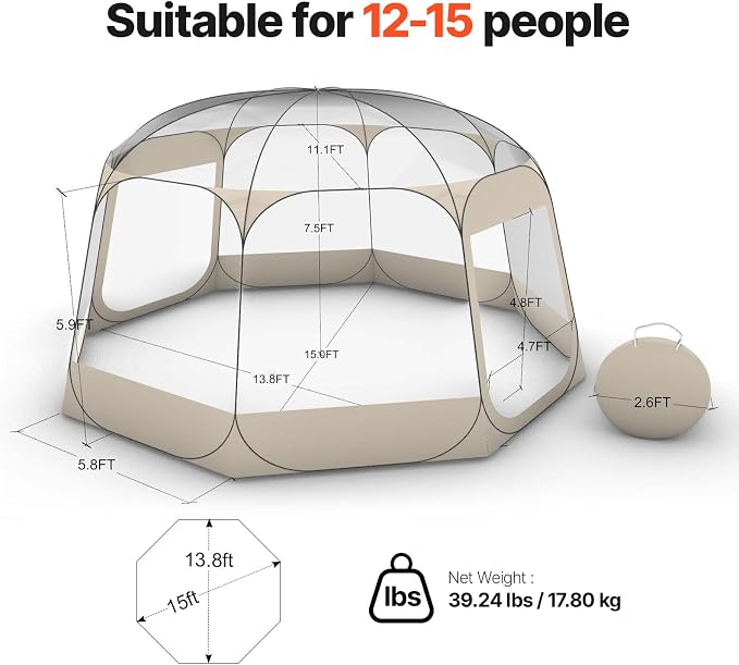 VEVOR Pop up Sports Tent, 8 Sizes Optional Clear Bubble Tent - Image 9