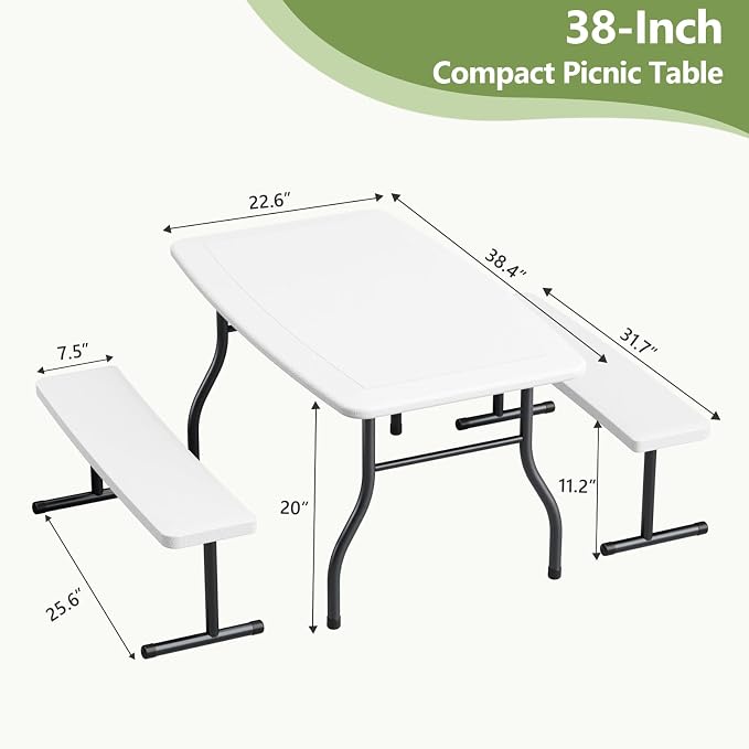 Picnic Table, 38 Inch Outdoor Picnic Table Set - Image 3