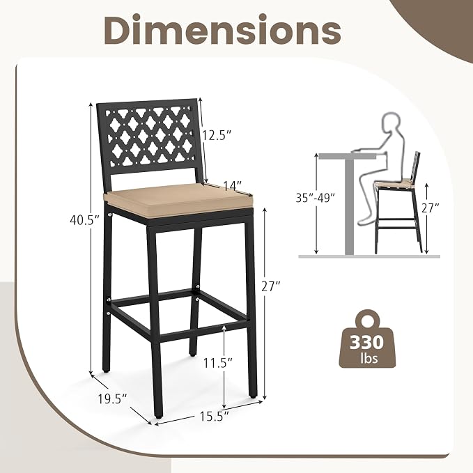 COSTWAY Outdoor Bar Chairs Set of 4, Armless Heavy-Duty Metal Frame Counter - Image 3
