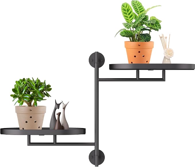 Rotating Window Shelves for Multiple Plants Indoor, 2-tier Metal Corner Black by YFFSRJDJ
