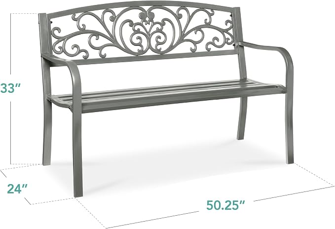 Best Choice Products Outdoor Bench Steel Garden Patio Porch Furniture - Image 2