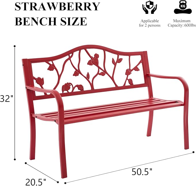 50" Outdoor Garden Bench, Cast Iron Metal Outdoor Benches Weatherproof - Image 3