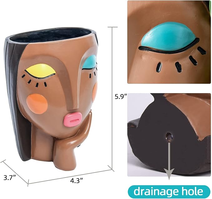 Face Planter Pots for Indoor Plants, Resin Head Planter Succulent Planter - Image 4